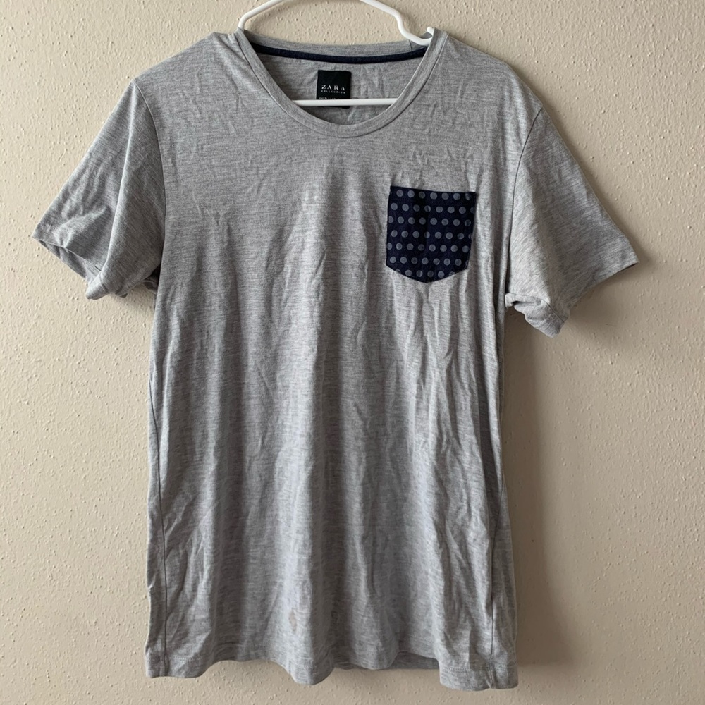 Zara Grey Shirt with Polka Dot Pocket